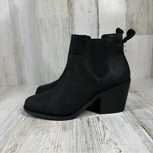Toms Ankle Bootie Women's 5.5 Everly Heeled Oiled Nubuck Leather Boot in Black